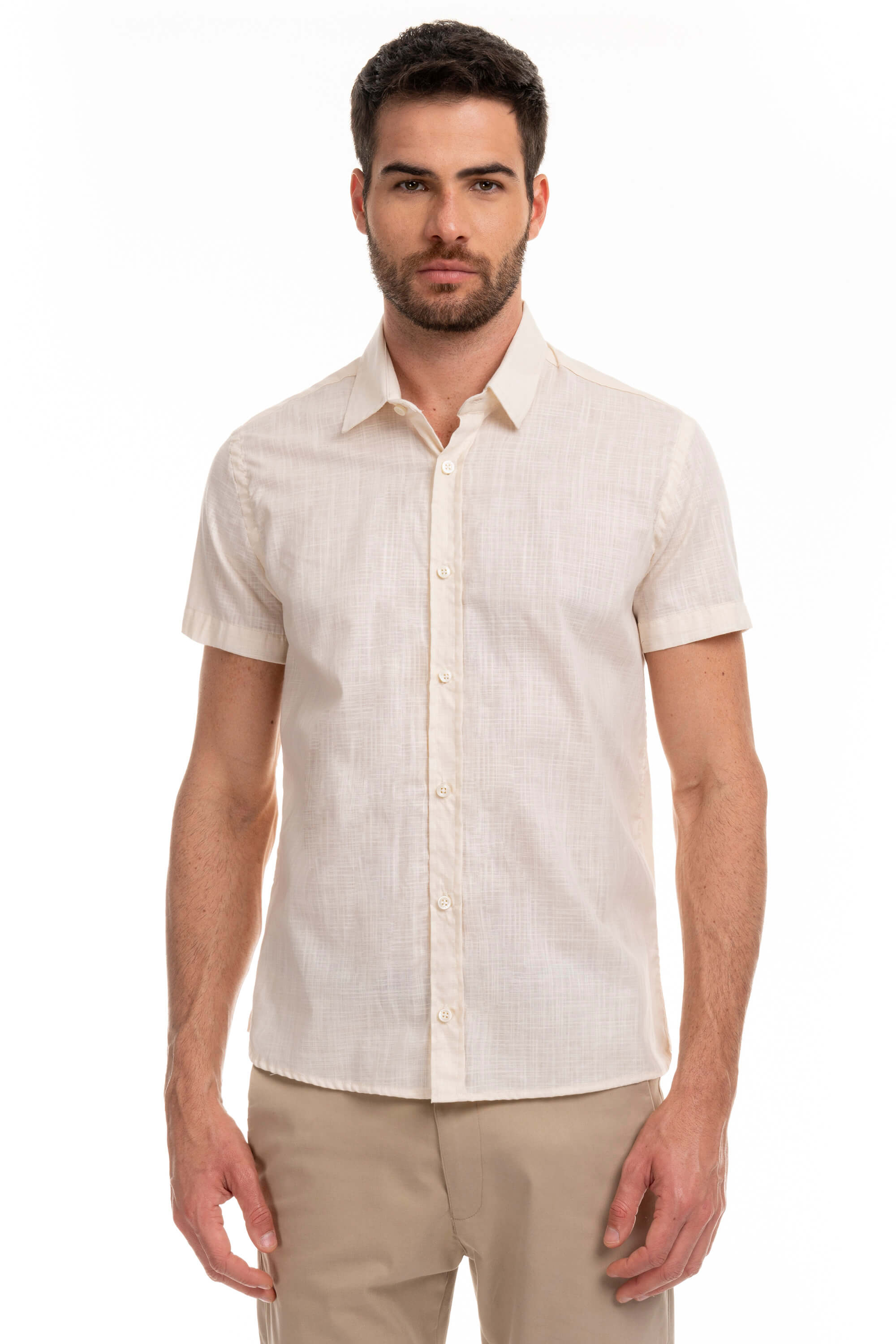 CAMISA MANGA CURTA LISA MASCULINA BEGE DRAZZO