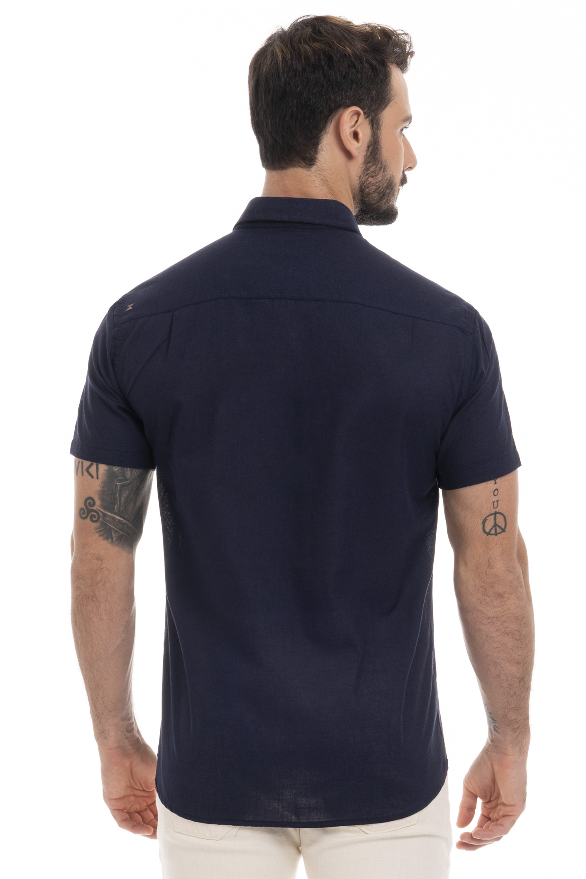CAMISA MANGA CURTA MASCULINA AZUL MARINHO
