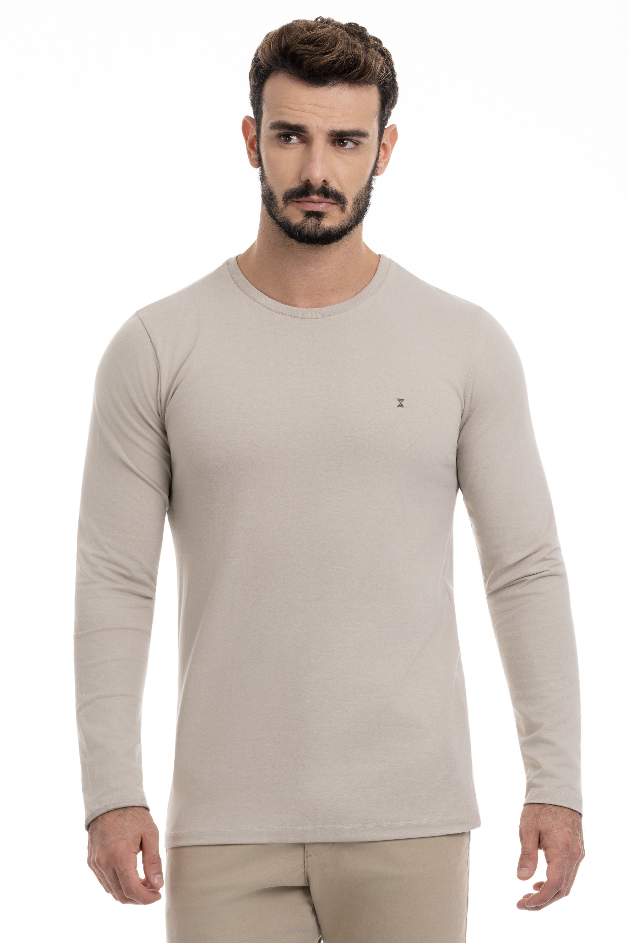 Camiseta Manga Longa Básica Masculina - Bege