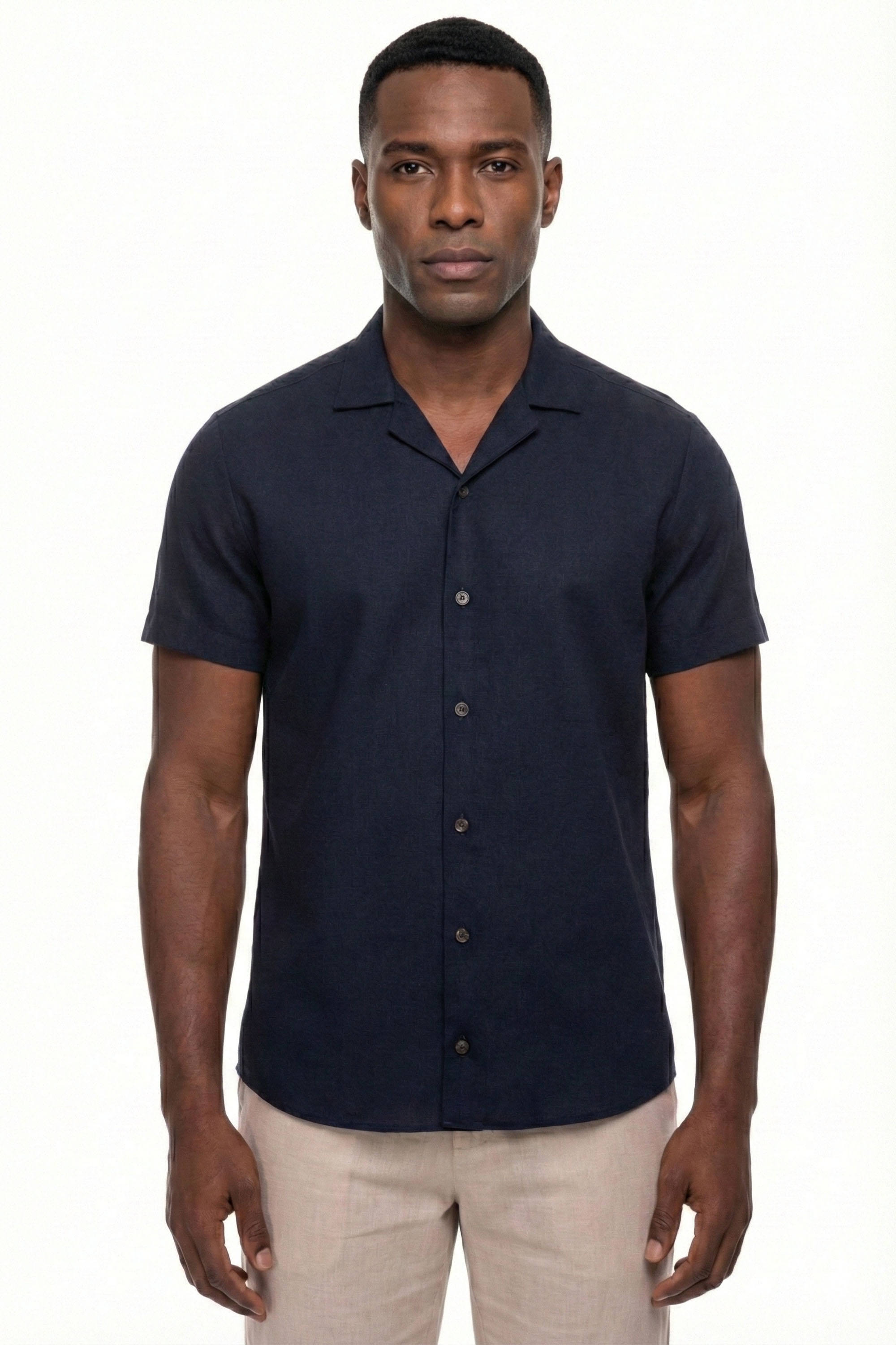 CAMISA MANGA CURTA MASCULINA AZUL MARINHO