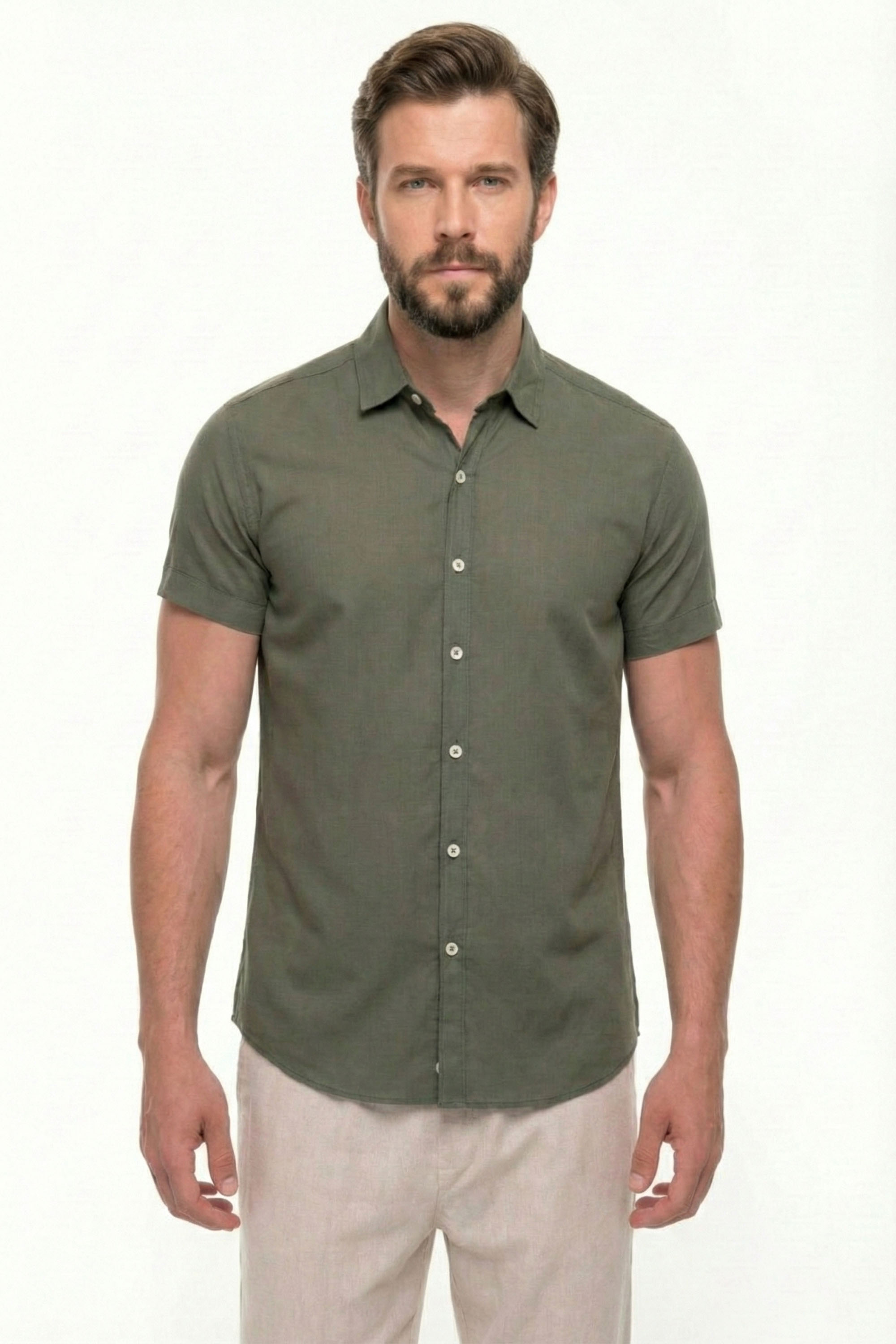 CAMISA MANGA CURTA LISA MASCULINA VERDE DRAZZO