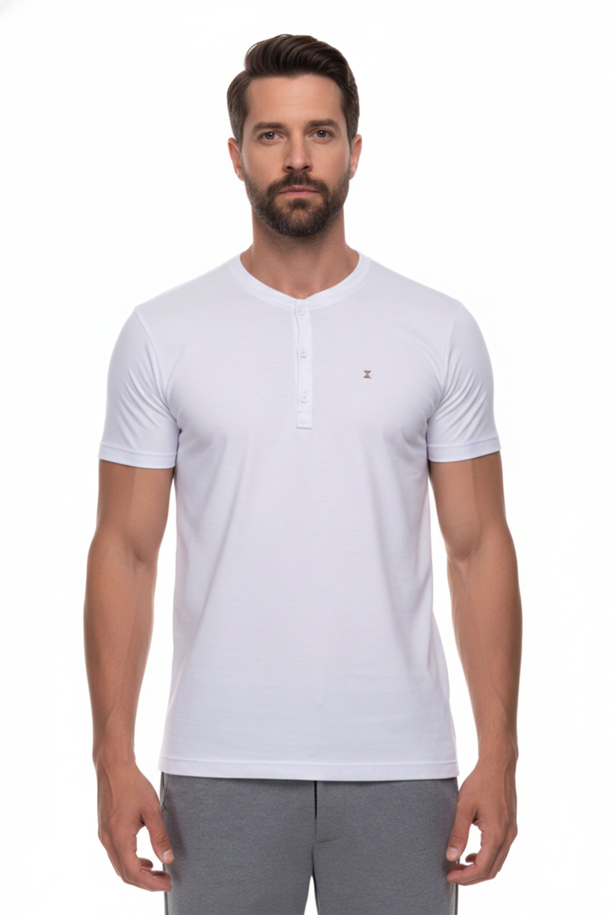 Camiseta Henley Masculina Branco