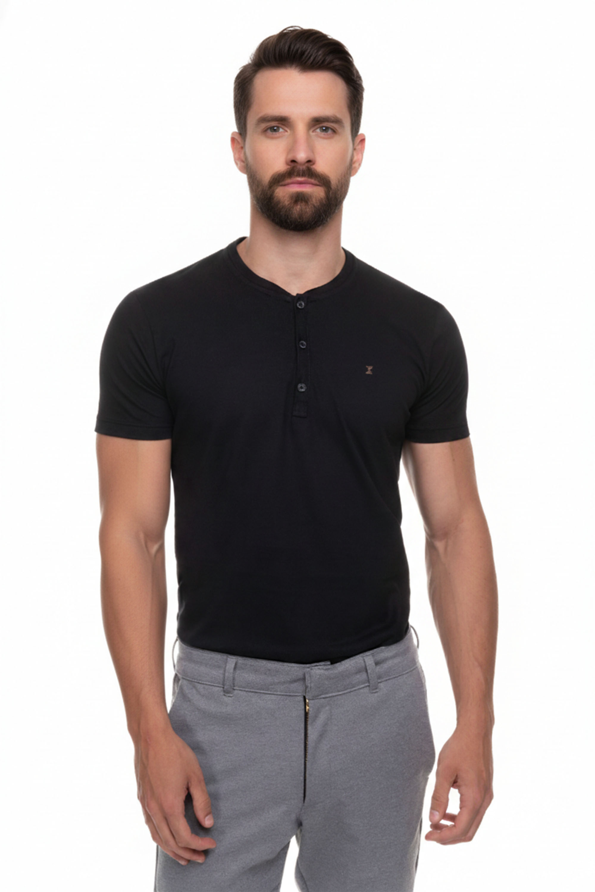 Camiseta Henley Masculina Preto
